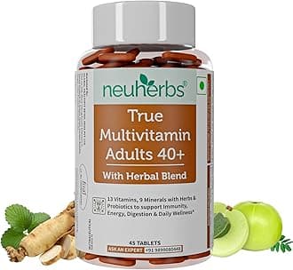 Multivitamin Tablets for Adults 50+ | 60 Count | True Vitamin Adult Multivitamin with Vitamin C, B12, D, Iron, Zinc & Magnesium | Supports Energy, Immunity, Heart, Joint & Overall Health for Men & Women