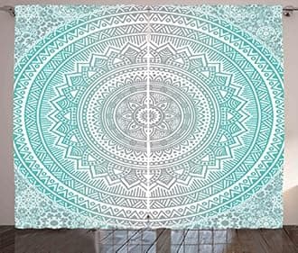 Ambesonne Grey and Aqua Curtains, Ombre Traditional Universe with Tribal Geometric Mandala Art, Living Room Bedroom Window Drapes 2 Panel Set, 108" X 84", Aqua Grey