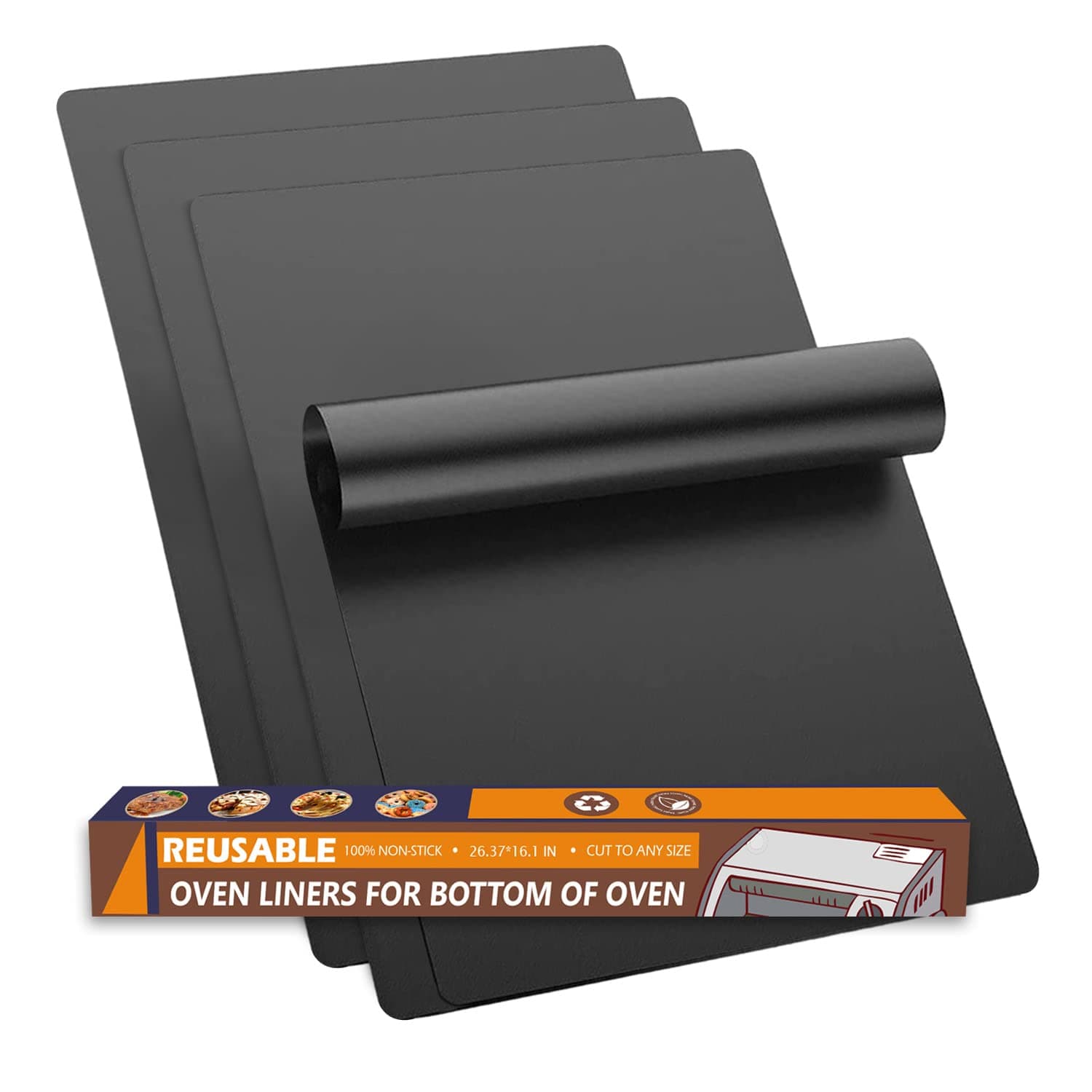 Oven Liners for Bottom of Oven, 4 Pack Extra Large Heavy Duty Nonstick Oven Mat, Reusable Oven Liner, Oven Protector Liner for Electric Gas Grill Outdoor Universal BPA and PFOA Free,26.25 * 16inch