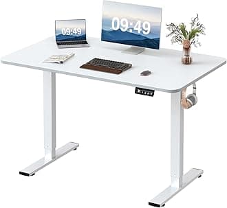 Furmax Electric Height Adjustable Standing Desk Large 48 x 24 Inches Sit Stand up Desk Home Office Computer Desk Memory Preset with T-Shaped Metal Bracket, White