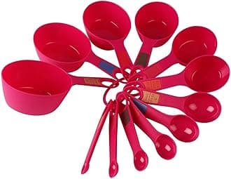 INOVERA (LABEL) Plastic 12 Piece Measuring Cups and Spoons for Kitchen Cake Baking and Cooking Teaspoon Tablespoon Spoon Accessories Tools Set (Pink)