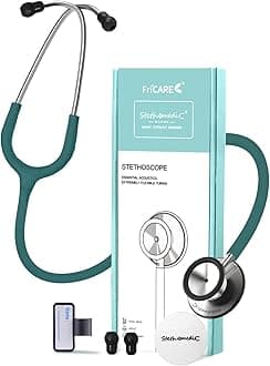 FriCARE Dual Head Stethoscope - Stethoscopes for Nurses, Medical Nursing Students, Paramedics/EMT/LVN/VNA Backup Estetoscopio, Smooth Emerald Green Tube, Stainless Steel Chestpiece