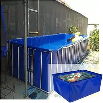 YJFENG Foldable Fish Pond, Temporary Waterproof Canvas Holding Tank, 0.5mm Heavy Duty Tarp Water Storage Pool for Saltwater Fish, Koi Turtles with Drain (Color : Blue, Size : 2x10x1M)