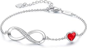 CDE Infinity Heart Symbol Charm Link Bracelet for Women 925 Sterling Silver Stainless Steel Adjustable Mother's Day Gift Anniversary Jewelry Birthday Gifts for Women Wife Girlfriend Her (Sliver-Red,
