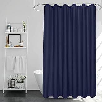 Navy Blue Long Fabric Shower Curtain 180 x 200cm Drop, Water Resistant Machine Washable Shower Curtain Liner 72 x 78 Inch,100% Polyester