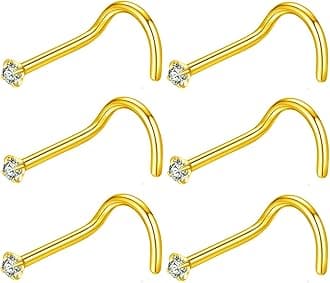 316L Surgical Steel 22g/20g/18g Nose Rings Studs L-Shape Nose Nostrial Piercing Body Jewerly L Shaped Nose Studs 1.5mm 2mm 2.5mm 3mm CZ Nose Screw Studs Rings for Women