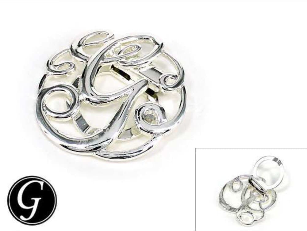 Silvertone Letter G Initial Monogram Style Scarf Ring Clip (Gift Box Included)
