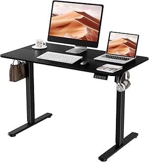 ERGOMAKER Electric Standing Desk, 110 x 60 cm Height Adjustable Sit Stand Desk with Splice Board for Home Office, Computer Table Memory Preset (Black Frame, Black Desktop)