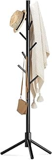 Haddockway Wooden Coat Rack Stand with 8 Hooks New Zealand Pine Adjustable Coat Standing Tree Easy Assembly for Coats, Hats, Scarves and Handbags for Entryway, Hallway, Bedroom, Office