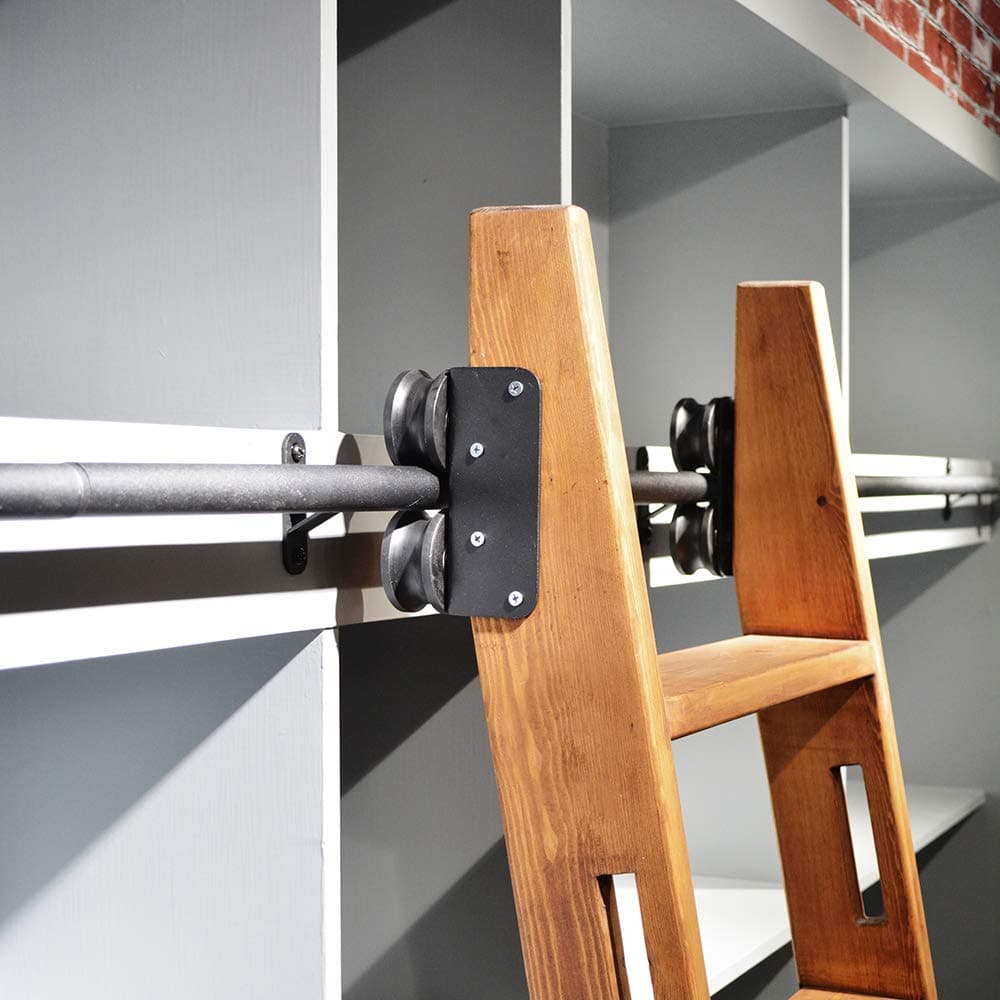 DIYHD 8FT Rolling Ladder Hardware Sliding Rail,Top Roller,Floor Wheel with Brake