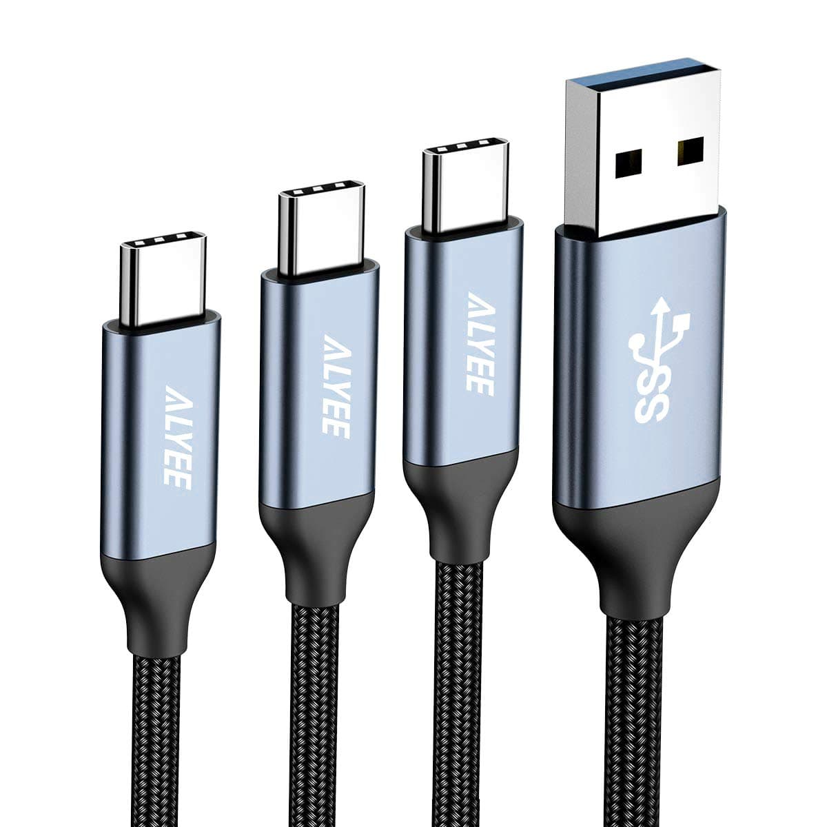 Alyee USB Type C Cable, USB 3.0 4A Fast Charge (0.4ft 4ft 6ft) 3 Pack Nylon Braided Charger Cords for Samsung Galaxy S8 S9 Note 8 9, LG G5 G6 V20 V30, Google Pixel 2 XL, Navy Blue