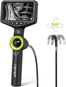 Anykit Two-Way Articulating Borescope, 2MP Industrial Endoscope, 5" IPS Screen Inspection Camera with 6 Adjustable LEDs,IP67 Waterproof Snake Camera with 3.3ft Semi-Rigid Cable
