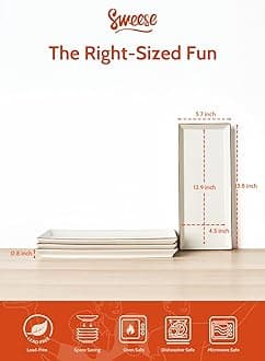 Sweese Rectangular Porcelain Platters, Vanilla White with Brown Trim, Serving Trays for Parties, 13.8 Inch Large Serving Dishes for Steak, Taco, Sushi, Appetizer - Dishwasher & Oven Safe - Set of 4