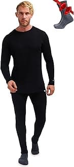 Merino.tech Men’s Thermal Underwear in Merino Wool, Men’s Light Top and Pants Thermal Set with Socks, Medium, Heavy