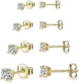 925 Sterling Silver Stud earrings Set | White Gold Plated Hypoallergenic Stud Earrings | Cubic Zirconia Stud Earrings for Women (2mm,3mm,4mm,5mm,6mm,7mm) 8 CZ colors options