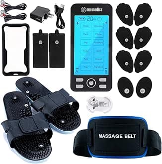Rechargeable Tens 24 Muscle Stimulator Complete Set + Flex Snap on Belt for Lower Back + Slippers Pain Relief Therapy Muscle Recovery Neuropathy,Arthritis, Bursitis, Tendonitis, Sciatica