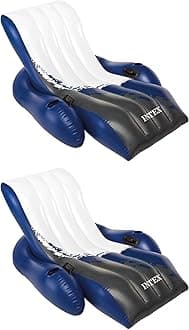 Intex Durable 18 Gauge Vinyl Inflatable Comfortable Pool Float Recliner Lounges with Cup Holders and Heavy Duty Handles (2 Pack)
