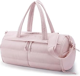 bagsmartPuffer Gym Bag for Women, Lightweight Duffel Bag with Shoe Compartment, Weekender Bags with Wet Pocket, Workout Overnight Carry on Bag for Travel, Pink