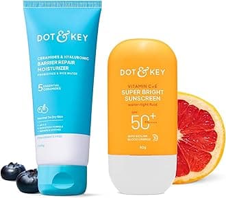DOT & KEY Ceramides & Hyaluronic Skin Barrier Repair + Face Cream For Dry Skin-100G & Vitamin C+E Super Bright Sunscreen Spf 50 Pa+++ - 50G | For Men & Women, 1 Count