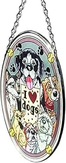 Stained Glass Window Hangings Bee, Butterfly, Puppy Suncatchers Stained Glass Windows, Wall Hangings Hand-Painted Glass Panel Decoration (Dog)