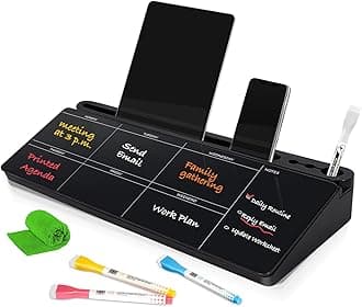 DOLLAR BOSS Glass Desk Whiteboard Calendar Small Dry Erase Board Desktop White Board with Storage Drawer Computer Keyboard Stand Desk Organizer, Weekly Calendar, Black