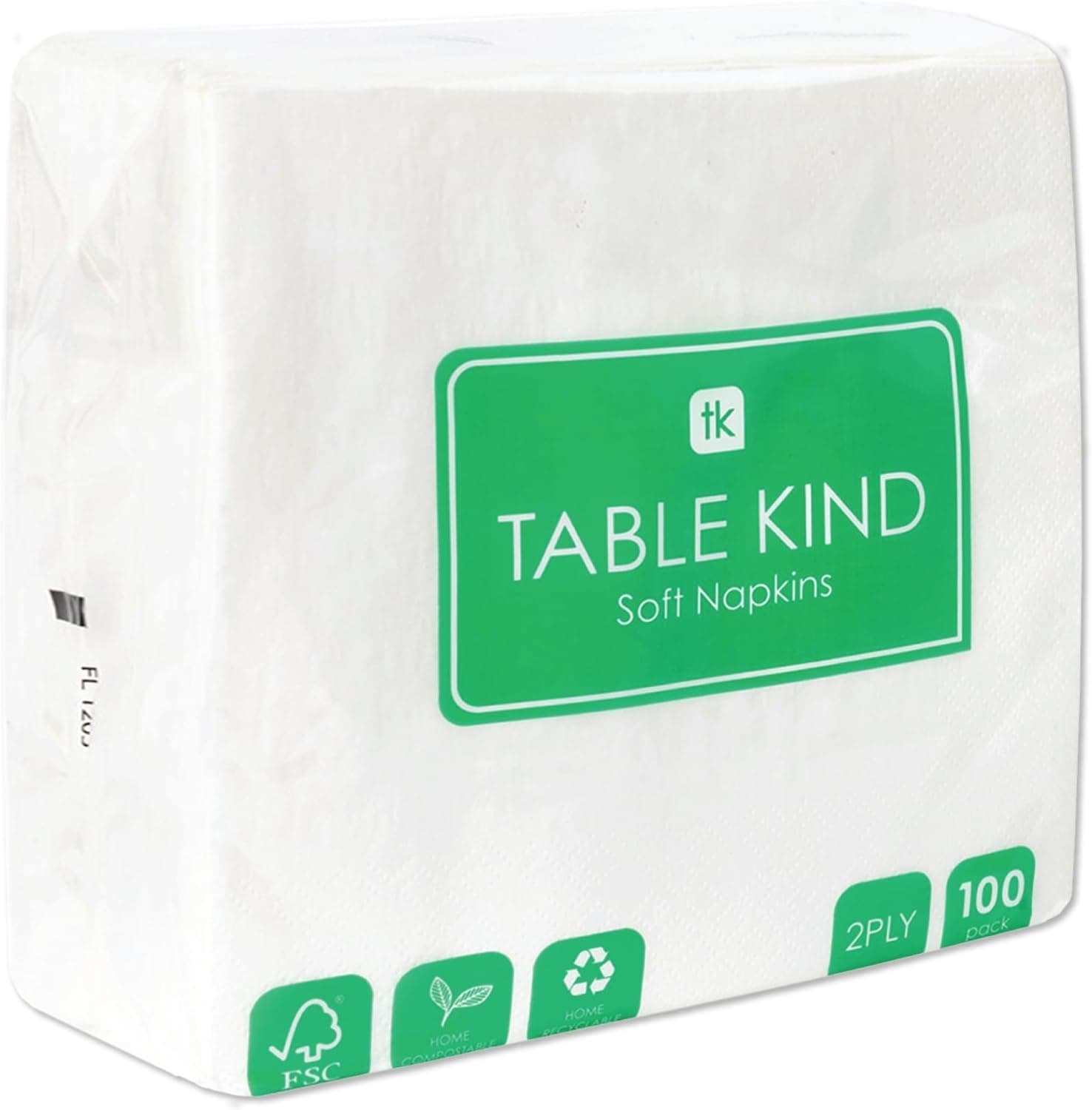 Table Kind - 100 Bulk Pack Soft White Napkins, Quality Serviettes for Parties, Catering & Everyday Use, Eco-Friendly Disposable Home Compostable FSC, Sustainable & Recyclable, Made in EU | 2ply | 33cm