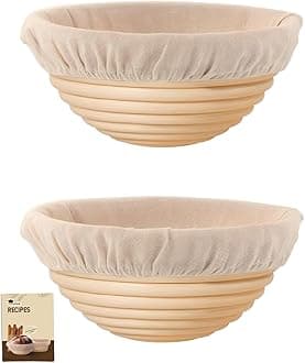 Banneton Bread Proofing Basket, Proofing Basket for Sourdough Bread Baking, Indonesian Rattan Bread Bowl Sourdough Bread Baking Supplies with Linen Liner (7" Round Basket x 2)