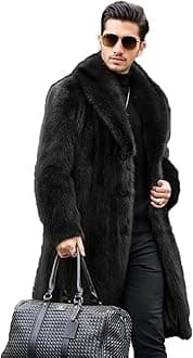 FTIMILD Men's Long Faux Fur Coat Single Breasted Warm Winter Trench Coat Fluffy Thick Overcoat