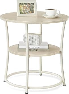 VASAGLE 21.7-Inch Round Side Table, 2-Tier End Table, Nightstand with Steel Frame, Spacious Top, for Small Spaces, Living Room, Bedroom, Natural Beige ULET056N01