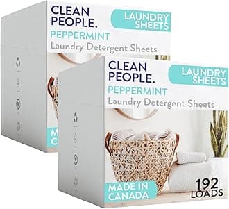 Clean People Laundry Detergent Sheets- Recyclable Packaging, Hypoallergenic, Stain Fighting, Works with All Machines including HE (384 Count, Peppermint)