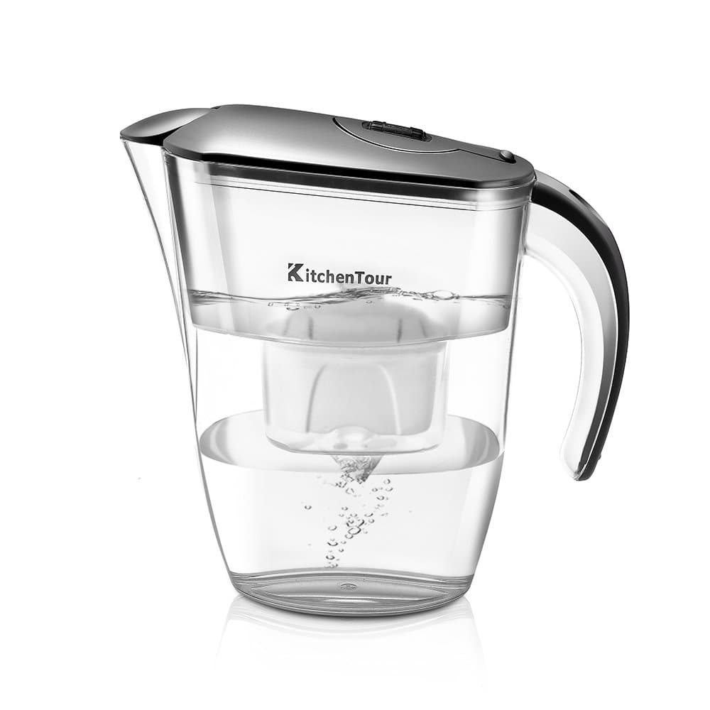 KitchenTour Water Filter Pitcher with 3 Filter Cartridges - 6 Cup