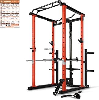 RitFitPower Cage with Optional LAT PullDown/Cable Crossover/Smith Machine System, 1000LB Squat Rack for Home & Garage Gym, with Weight Storage Rack and More Training Attachments, ASTM-Certified