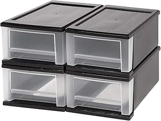 IRIS USA 7 Qt. Plastic Stackable Storage Drawers, Small, 4 Pack, Multi-Purpose Bins for Bedroom, Bathroom, Closet, Craft Room, Garage, Kids Room, Office, Pantry, Under Sink, Black