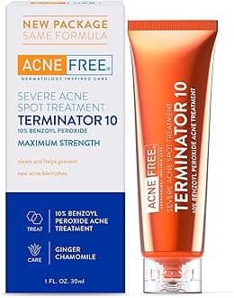 Terminator 10 Acne Spot Treatment with Benzoyl Peroxide 10% Maximum Strength Acne Cream Treatment, 1 Ounce - Pack Of 1