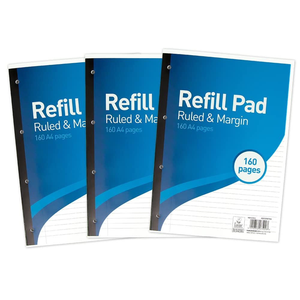 SUMMIT A4 Lined Paper, Refill Pad, 8 mm Ruled and Margin, 160 Page, Pack of 3