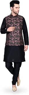 EthluxisMen's Silk Blend Kurta Churidar Pyjama with Ethnic Bundi Jacket Set