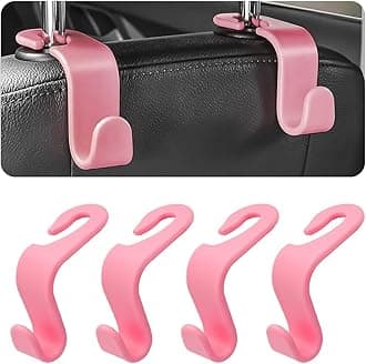 Hanemia 4PCS Car Back Seat Headrest Hooks, Rear Car Seat Storage Headrest Hanger Holder Hooks Organizer, Universal Auto Interior Accessories for Bag Purse Handbag Cloth Coats Grocery (Pink)