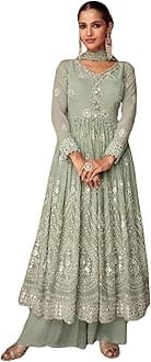 Sewn Salwar Kameez Sharara long Sleeves Indian Designer Shalwar Suit Party Wear Ready To Wear ethnic Heavy Foux Georgette Nazmeen Chiffon Dupatta