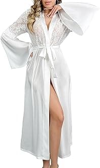 Bride Robe Long Sleeve Satin Robe for Women Lace Elegant Bridal Bathrobe Sleepwear Kimono for Wedding Lounge Spa
