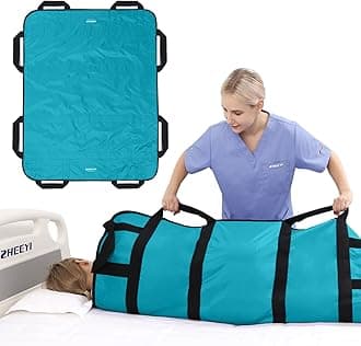 Multipurpose 48" x 40" Positioning Bed Pad with Reinforced Handles - Reusable & Washable Patient Sheet for Turning, Lifting & Repositioning - Double-Sided Nylon Fabric, Peacock Blue