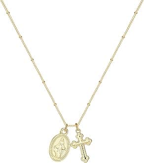 Cross Necklace for Women 14K Gold Silver Plated Dainty Small Cross Pendant Choker Simple Trendy Cute Cross Charm Chain Necklace Easter Basket Stuffers Baptism Religious Faith Jewelry Gift