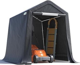 ADVANCE OUTDOOR 6X8 ft Outdoor Portable Storage Shelter Shed with 2 Rolled up Zipper Doors & Vents Carport for Motorcycle Waterproof and UV Resistant Portable Garage Kit Tent, Gray