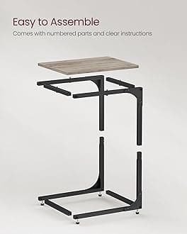 VASAGLE Set of 2 C-Shaped Side Table, Bedside Table, Sofa Side Table, Coffee Table, with Metal Frame, Industrial, for Living Room, Bedroom, Heather Greige and Ink Black LET354B02