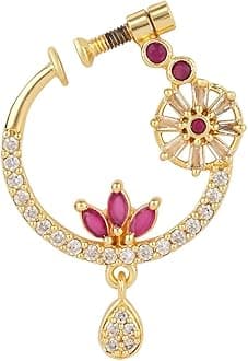 I Jewels Gold Plated Indian Wedding Bollywood Non-Piercing Press Nose Ring For Women