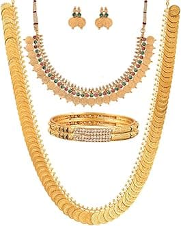 Gold Plated and Bangles & Maharani Temple Coin Necklace Set for Women & Girls