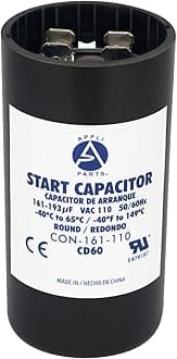 Appli Parts Motor Start Capacitor 161-193 Mfd (microfarads) uF 110-125 VAC Universal fit for Electric Motor Applications 1-7/16 in Diameter 2-3/4 in Height CON-161-110