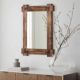 Large Rustic Wood Framed Wall Mirror, 40x28 Farmhouse Decorative Horizontal Mirror for Living Room Bathroom Bedroom, Rectangular Vanity Mirror Wall Mounted, Entrance Mirror
