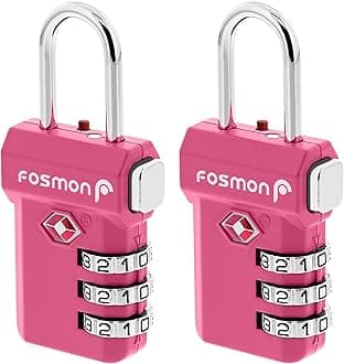 Fosmon TSA Approved Pink Locks for Luggage, Cute Suitcase Lock with Push Release Button for Extra Security, 3 Digit Combination Padlock for Travel, Backpack Zipper Anti Theft, Gym Locker, Women