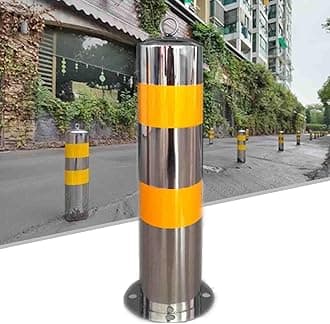 Parking Bollard, Fixed Parking Bollard, Fixed Parking Safety Bollard Metal Parking Barrier Reflective Tape with Loop, Easy To Install,1pck