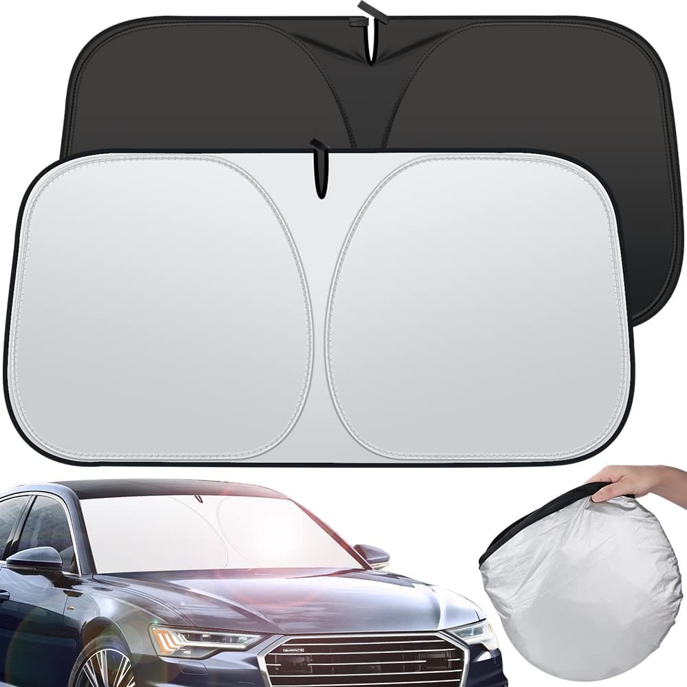 142 * 80CM Foldable Car Windshield Sunshade, Front Windshield Reflective Sunshad with Storage Pouch, Car Front Window for Top Blocks UV Rays and Sun Heat Protection, Keeps Vehicle Cooler
